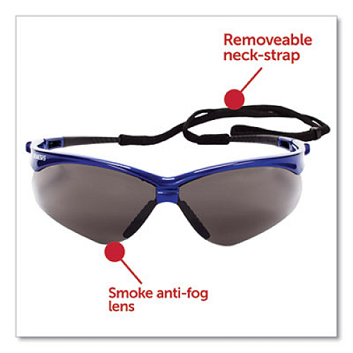 KleenGuard Nemesis Safety Glasses, Metallic Blue Half Frame, Smoke Dual Lens, 12/Box (47387)