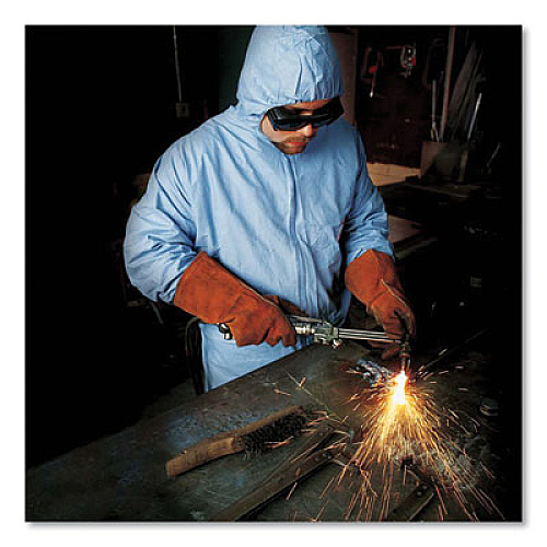 KleenGuard A65 Zipper Front Flame-Resistant Hooded Coveralls, Elastic Wrist and Ankles, Blue, 2X-Large, 25/Carton (45325)