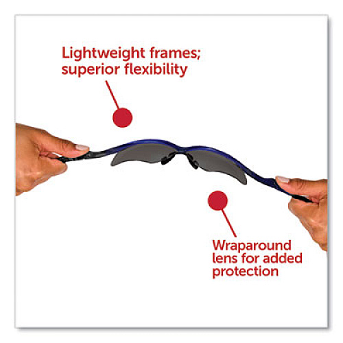 KleenGuard Nemesis Safety Glasses, Metallic Blue Half Frame, Smoke Dual Lens, 12/Box (47387)