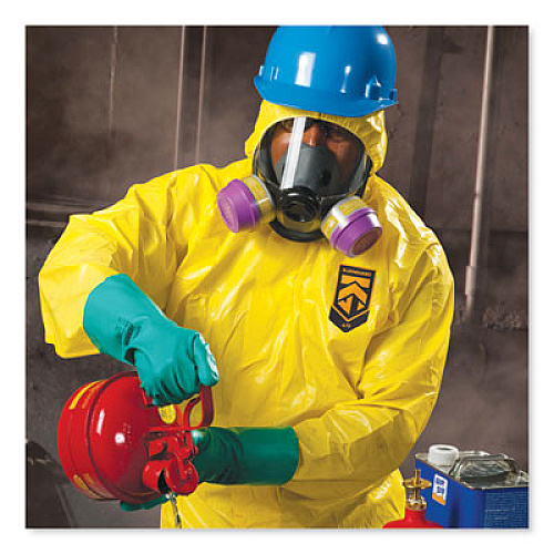 KleenGuard A70 Chemical Spray Protection Coveralls, Elastic Wrists, Ankles, Hood, Large, Yellow, 12/Carton (09813)