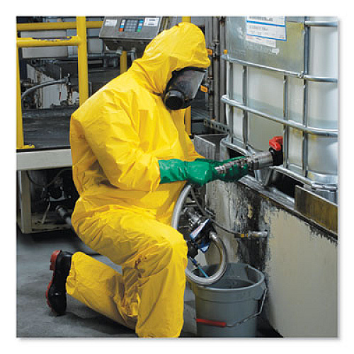 KleenGuard A70 Chemical Spray Protection Coveralls, Elastic Wrists, Ankles, Hood, Large, Yellow, 12/Carton (09813)