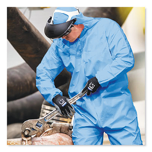 KleenGuard A65 Zipper Front Flame-Resistant Hooded Coveralls, Elastic Wrist and Ankles, Blue, 2X-Large, 25/Carton (45325)
