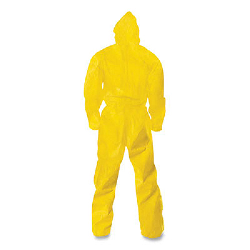 KleenGuard A70 Chemical Spray Protection Coveralls, Elastic Wrists, Ankles, Hood, Medium, Yellow, 12/Carton (09812)