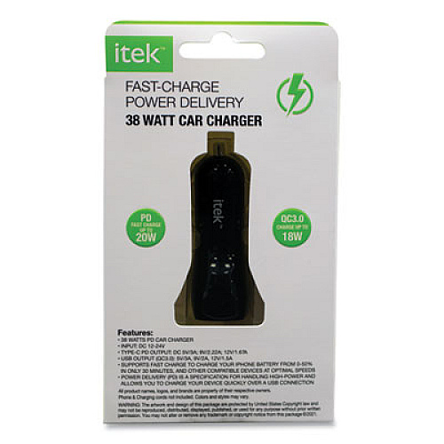 Itek Car Charger, 38 W, USB-C, Black (PDCC241844)