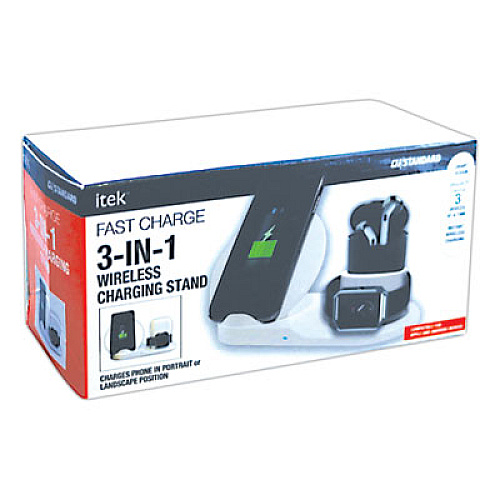 Itek 3-in-1 Qi Wireless Charging Stand, USB-C Cable, Black (WSC61772)
