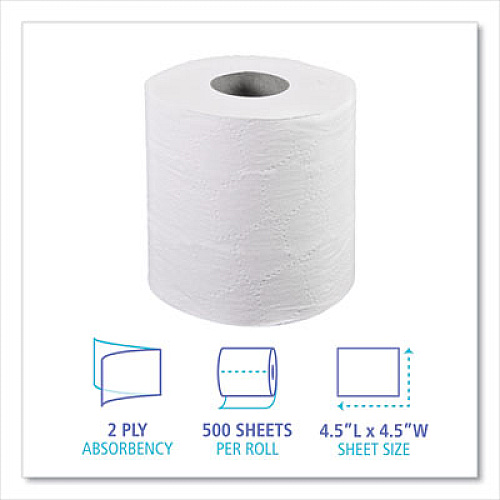 Boardwalk Two-Ply Toilet Tissue, Septic Safe, White, 4.5 x 4.5, 500 Sheets/Roll, 96 Rolls/Carton (6155B)