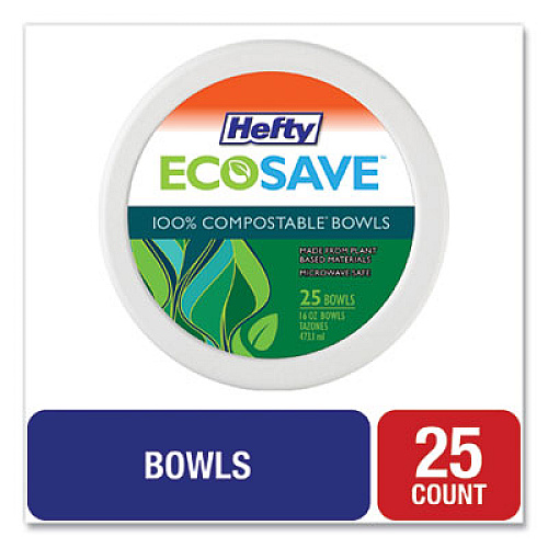 Hefty ECOSAVE Tableware, Bowl, Bagasse, 16 oz, White, 25/Pack (D71625PK)