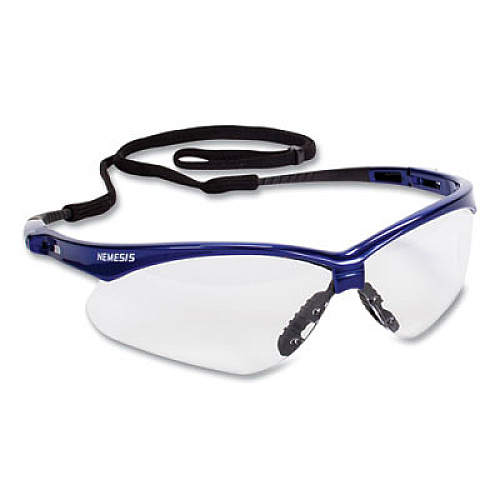 KleenGuard Nemesis Safety Glasses, Metallic Blue Half Frame, Clear Dual Lens, 12/Box (47384)