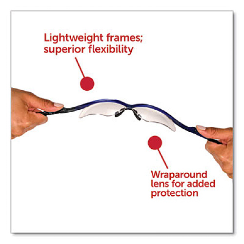 KleenGuard Nemesis Safety Glasses, Metallic Blue Half Frame, Clear Dual Lens, 12/Box (47384)