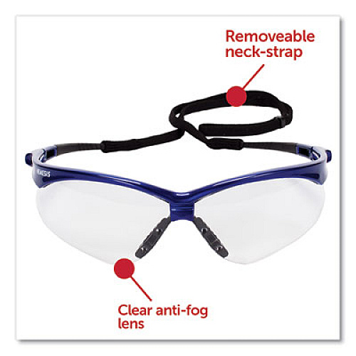 KleenGuard Nemesis Safety Glasses, Metallic Blue Half Frame, Clear Dual Lens, 12/Box (47384)