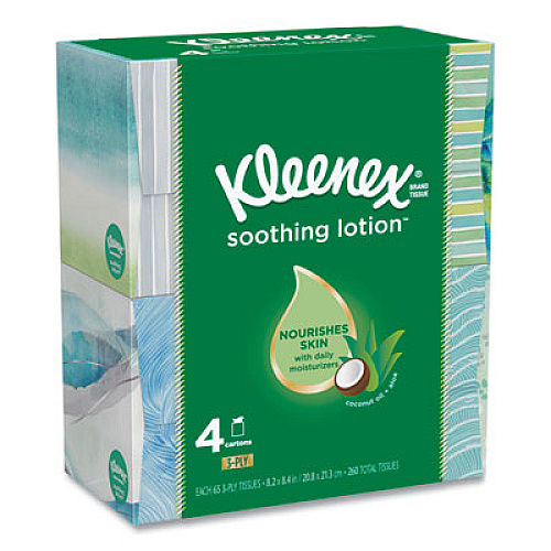 Kleenex Lotion Facial Tissue, 2-Ply, White, 65 Sheets/Box, 4 Boxes/Pack (50174)