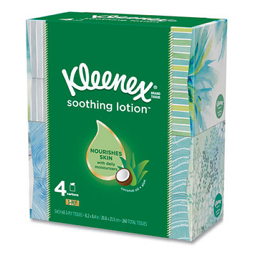 Kleenex Lotion Facial Tissue, 2-Ply, White, 65 Sheets/Box, 4 Boxes/Pack (50174)