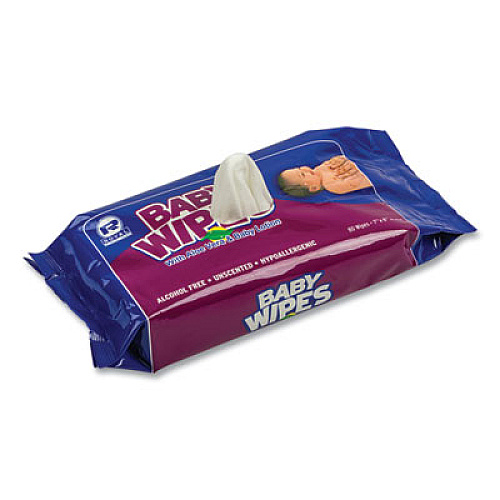 AmerCareRoyal Baby Wipes Refill Pack, 8 x 7, Unscented, White, 80/Pack, 12 Packs/Carton (RPBWUR80)