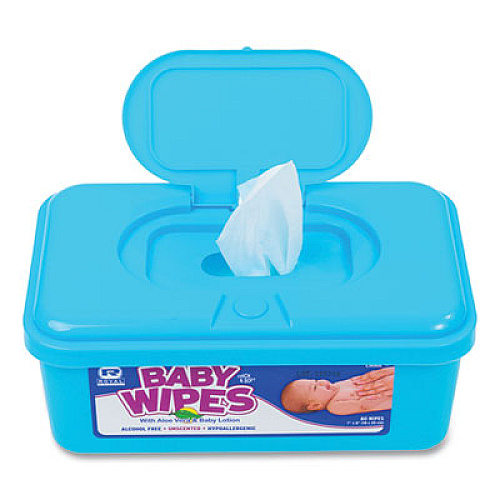 AmerCareRoyal Baby Wipes Tub, Unscented, White, 80/Tub, 12 Tubs/Carton (RPBWU80)