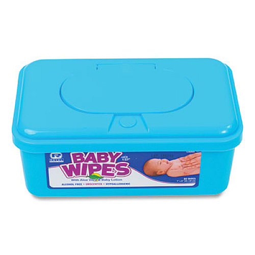 AmerCareRoyal Baby Wipes Tub, Unscented, White, 80/Tub, 12 Tubs/Carton (RPBWU80)