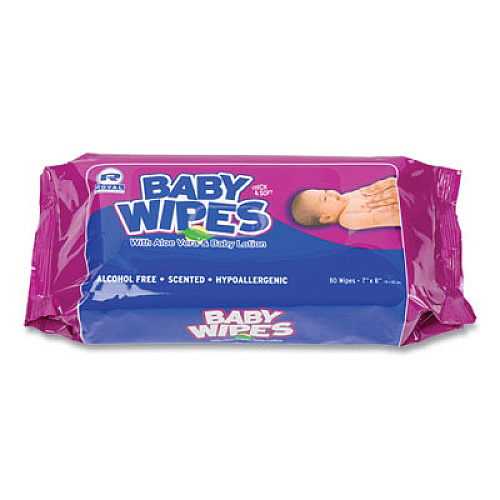 AmerCareRoyal Baby Wipes Refill Pack, Scented, White, 80/Pack, 12 Packs/Carton (RPBWSR80)