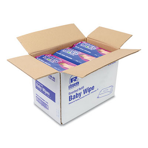 AmerCareRoyal Baby Wipes Refill Pack, Scented, White, 80/Pack, 12 Packs/Carton (RPBWSR80)