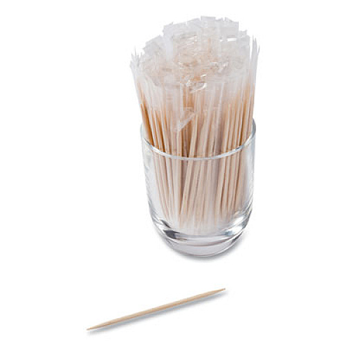 AmerCareRoyal Cello-Wrapped Round Wood Toothpicks, Mint, 2.5", Natural, 1,000/Box, 15 Boxes/Carton (RM115)