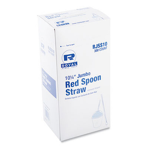AmerCareRoyal Jumbo Spoon Straw, 10.25", Plastic, Red, 300/Pack, 18 Packs/Carton (RJSS10)