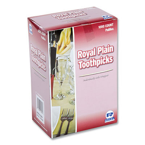 AmerCareRoyal Cello-Wrapped Round Wood Toothpicks, 2.5", Natural, 1,000/Box, 15 Boxes/Carton (RIW15)