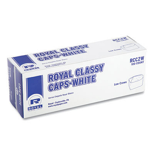 AmerCareRoyal Classy Cap, Crepe Paper, Adjustable, One Size Fits All, White, 100 Caps/Pack, 10 Packs/Carton (RCC2W)