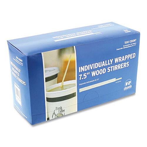 AmerCareRoyal Wood Stir Sticks, 7.5", Wrapped, 5,000/Carton (R825W)