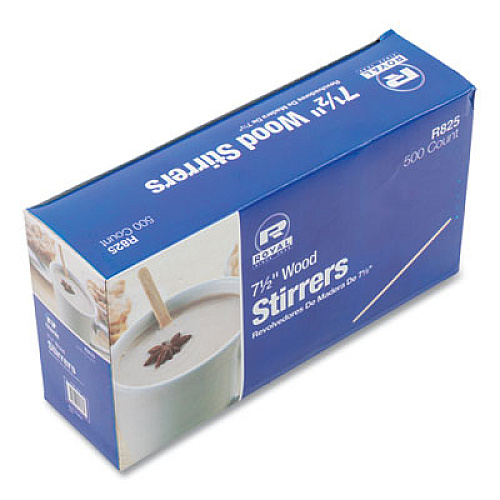 AmerCareRoyal Wood Stir Sticks, 7.5" Long, 500/Box, 10 Boxes/Carton (R825CT)