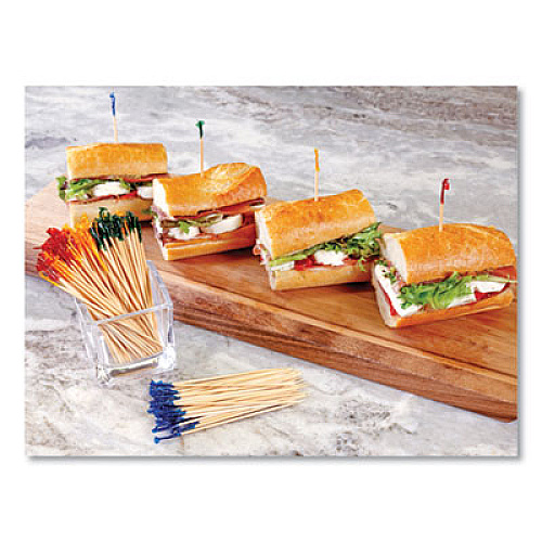 AmerCareRoyal Cellophane-Frill Wood Picks, 4", Assorted, 1,000/Box, 10 Boxes/Carton (R812W)