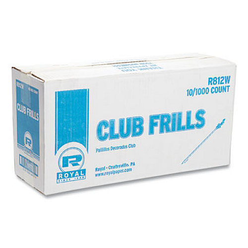 AmerCareRoyal Cellophane-Frill Wood Picks, 4", Assorted, 1,000/Box, 10 Boxes/Carton (R812W)