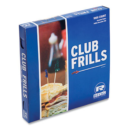 AmerCareRoyal Cellophane-Frill Wood Picks, 4", Assorted, 1,000/Box, 10 Boxes/Carton (R812W)