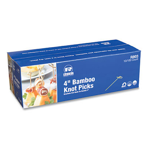 AmerCareRoyal Knotted Bamboo Pick, Paper, 4", Natural, 100/Pack, 10 Packs/Carton (R803)