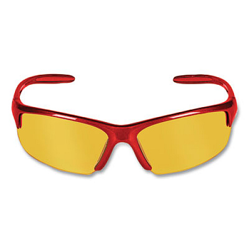 KleenGuard Equalizer Safety Glasses, Red Half Frame, Amber/Yellow Dual Lens, 12/Box (21299)