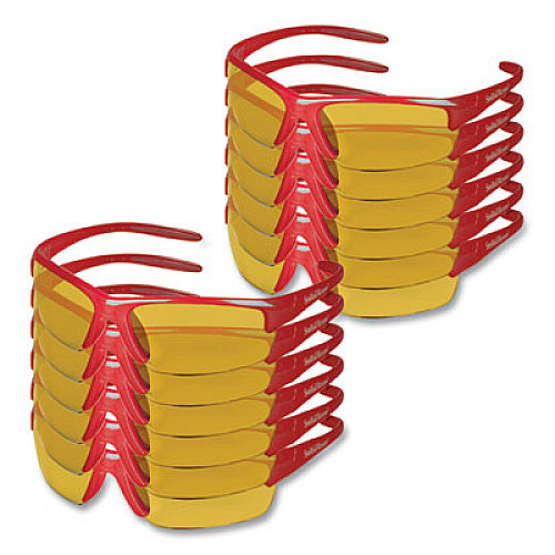 KleenGuard Equalizer Safety Glasses, Red Half Frame, Amber/Yellow Dual Lens, 12/Box (21299)