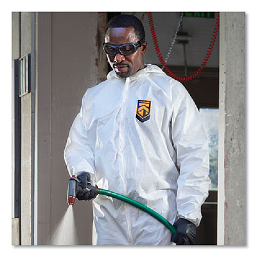 KleenGuard A45 Liquid/Particle Protection Surface Prep/Paint Coverall, Zipper Front, Elastic Wrist/Ankles/Hood, XL, White, 25/Carton (41506)