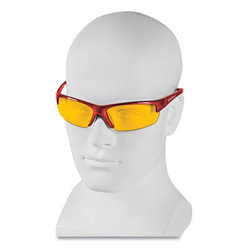 KleenGuard Equalizer Safety Glasses, Red Half Frame, Amber/Yellow Dual Lens, 12/Box (21299)