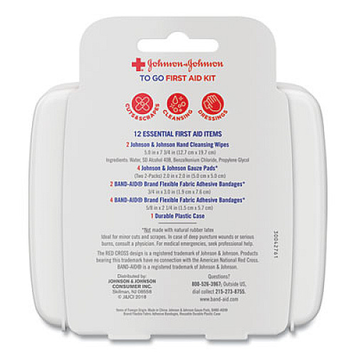 Johnson & Johnson Red Cross Mini First Aid To Go Kit, 12 Pieces, Plastic Case (8295)