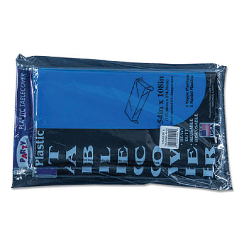 Tablemate Table Set Rectangular Table Cover, Heavyweight Plastic, 54" x 108", Blue, 6/Pack (549BL)
