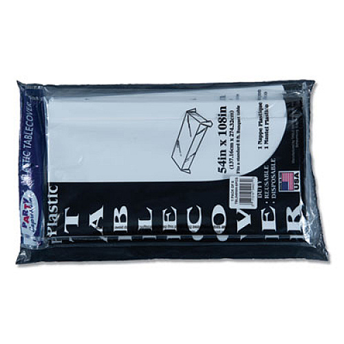Tablemate Table Set Rectangular Table Cover, Heavyweight Plastic, 54" x 108", White, 6/Pack (549WH)