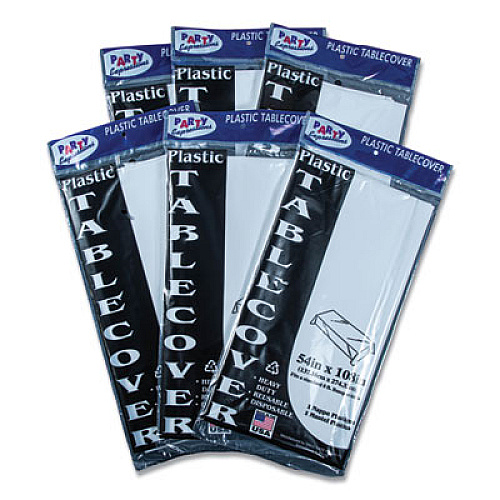 Tablemate Table Set Rectangular Table Cover, Heavyweight Plastic, 54" x 108", White, 6/Pack (549WH)