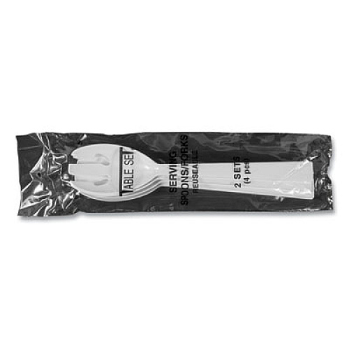 Tablemate Table Set Plastic Serving Forks and Spoons, 9.5", White, 48/Pack (W95PK4)