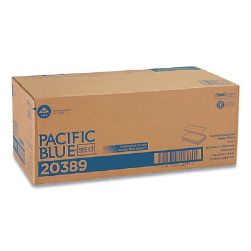 Georgia Pacific Professional Pacific Blue Select Folded Paper Towels, 1-Ply, 9.2 x 9.4, White, 250/Pack, 16 Packs/Carton (20389)