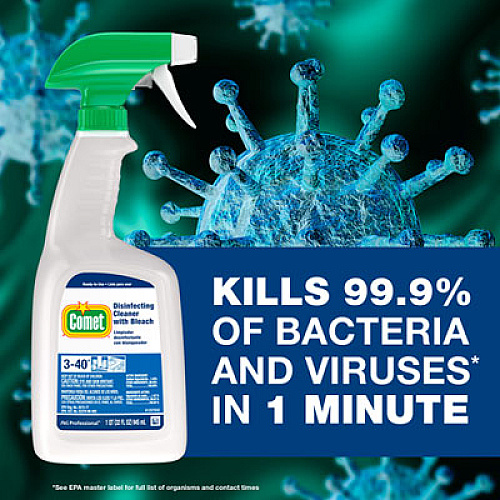 Comet Disinfecting Cleaner with Bleach, 32 oz, Plastic Spray Bottle, Fresh Scent (75350EA)