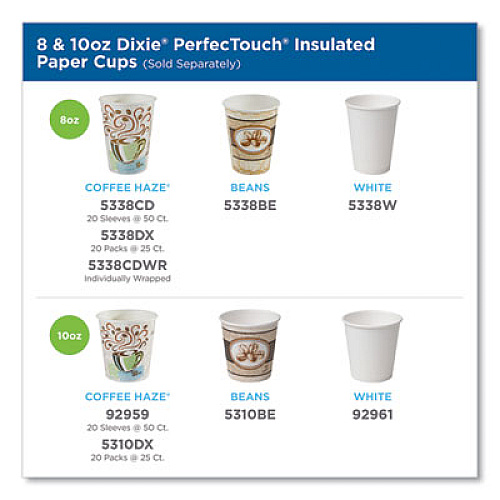 Dixie PerfecTouch Hot Cups, Individually Wrapped, 8 oz, Paper, Coffee Haze Design, 50/Sleeve, 20 Sleeves/Carton (5338CDWR)