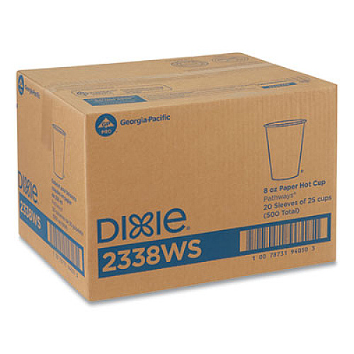 Dixie Pathways Paper Hot Cups, WiseSize, 8 oz, White/Brown, 25/Pack (2338WSPK)