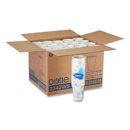 Dixie Pathways Paper Hot Cups, WiseSize, 12 oz, White/Brown, 25/Bag, 20 Bags/Carton (2342WS)