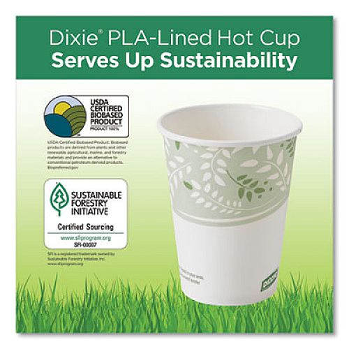 Dixie PLA Hot Cups, 12 oz, Viridian Design, 50/Pack (2342PLAPK)