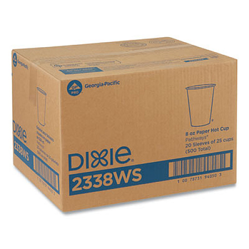 Dixie Pathways Paper Hot Cups, WiseSize, 8 oz, White/Brown, 25/Bag, 20 Bags/Carton (2338WS)