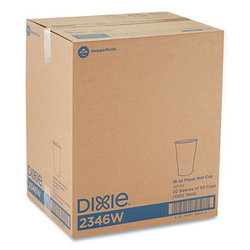 Dixie Paper Hot Cups, 16 oz, White, 50/Sleeve, 20 Sleeves/Carton (2346W)