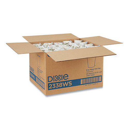 Dixie Pathways Paper Hot Cups, WiseSize, 8 oz, White/Brown, 25/Bag, 20 Bags/Carton (2338WS)