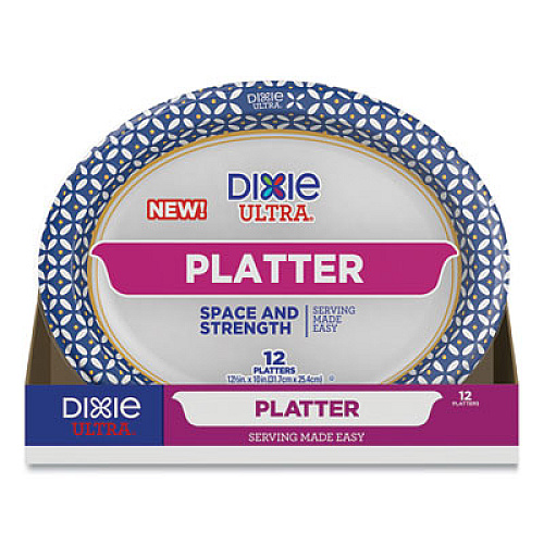 Dixie Heavy Duty Disposable Dinnerware, Platter, 12.5" dia, Floral, Blue/Yellow/White, 12/Pack (16173)